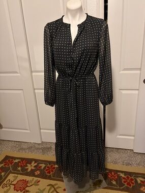 Ann Taylor Black Maxi Dress with White Polka Dots